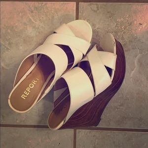 White platform wedge sandals